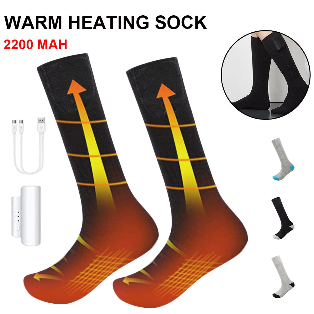 Electric Heated Socks 2200mAh Rechargeable Thermal Heating Foot Warmer Electric Socks with 3 Modes for Cycling Skiing Men Women