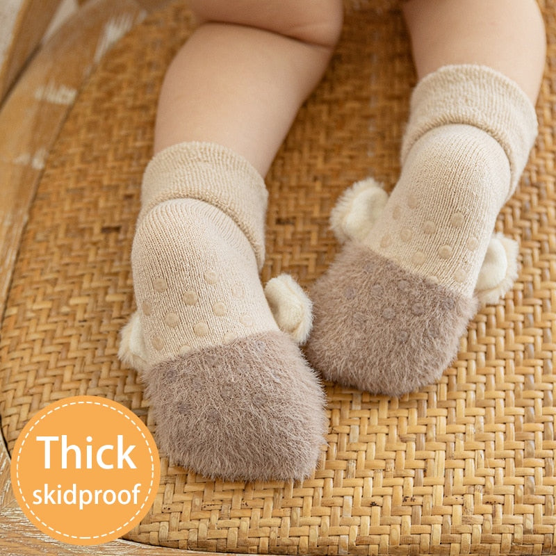Toddler Socks Newborn Baby Winter Thick Prewalker Boys Autumn Terry Cotton Girl Infant Skidproof Sole Kids Cartoon Sock 0-3T