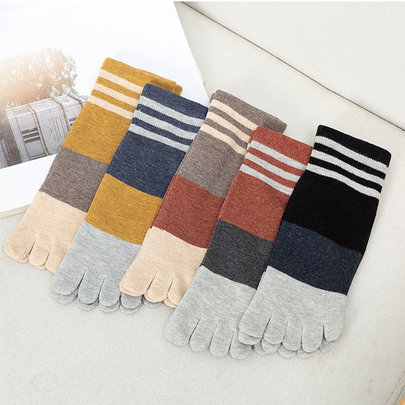 Ladies Socks Colorful Striped Patchwork Socks Women Cotton Five Finger Toe Breathable Soft Short Sock Girls Streetwear Dropship