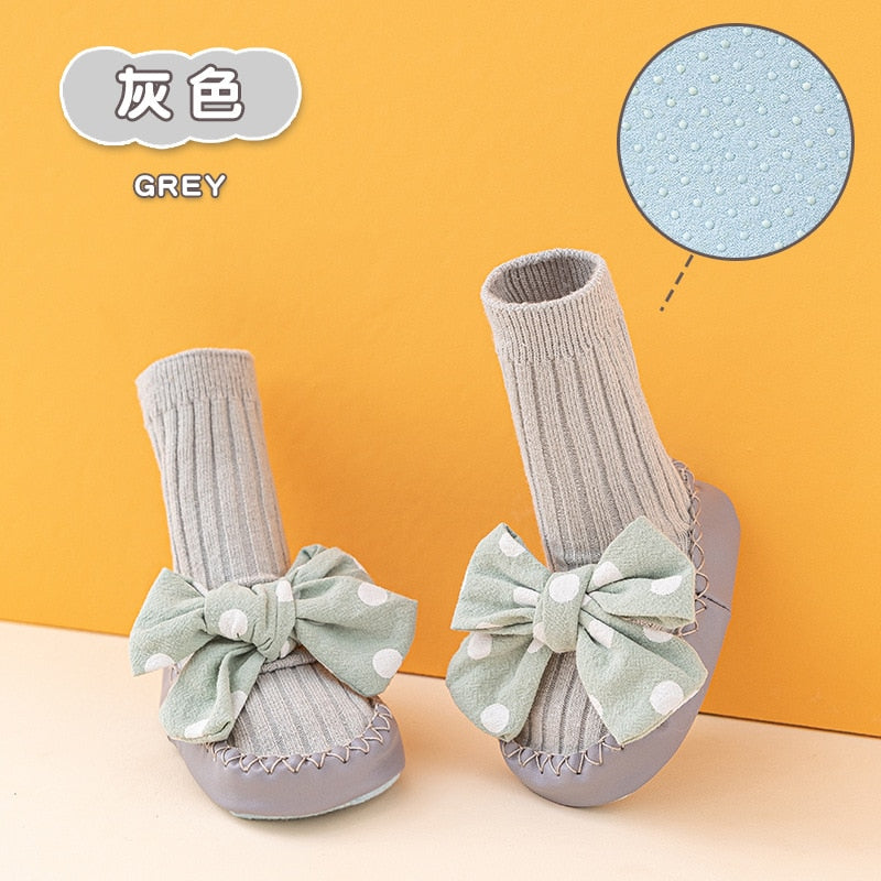 Autumn Winter Baby Girls Socks Newborn Baby Bowknot Socks Infant Baby Socks Anti Slip Soft Cotton Floor Sock Shoes