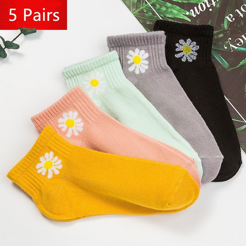 5 Pairs/lot Funny Cute Girl Ankle Socks New Mixed Colors Fashion Women Underwear Summer Sport Breathable Cotton Kawaii Lingerie