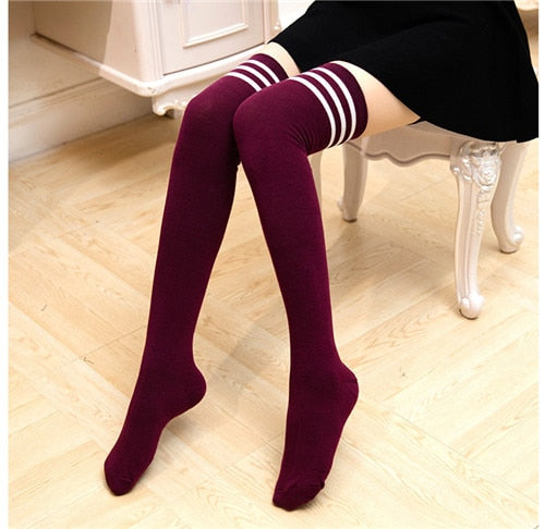 Over Knee Lolita Long Stockings Women Socks Cotton JK High Tube Rainbow Strip Knee High Socks College Calf Lolita Socks Kawaii