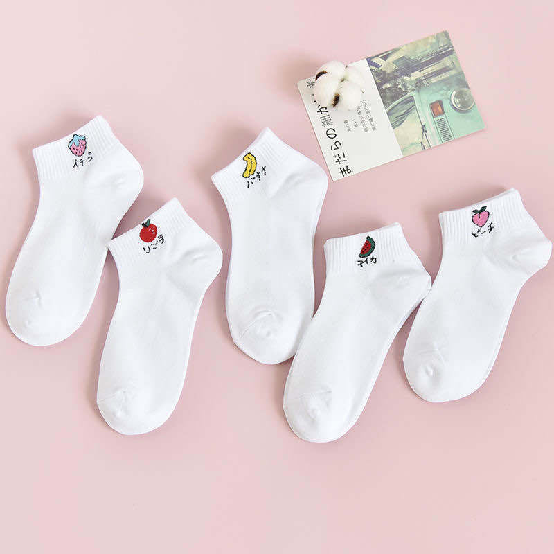 5 Pairs/lot Funny Cute Girl Ankle Socks New Mixed Colors Fashion Women Underwear Summer Sport Breathable Cotton Kawaii Lingerie