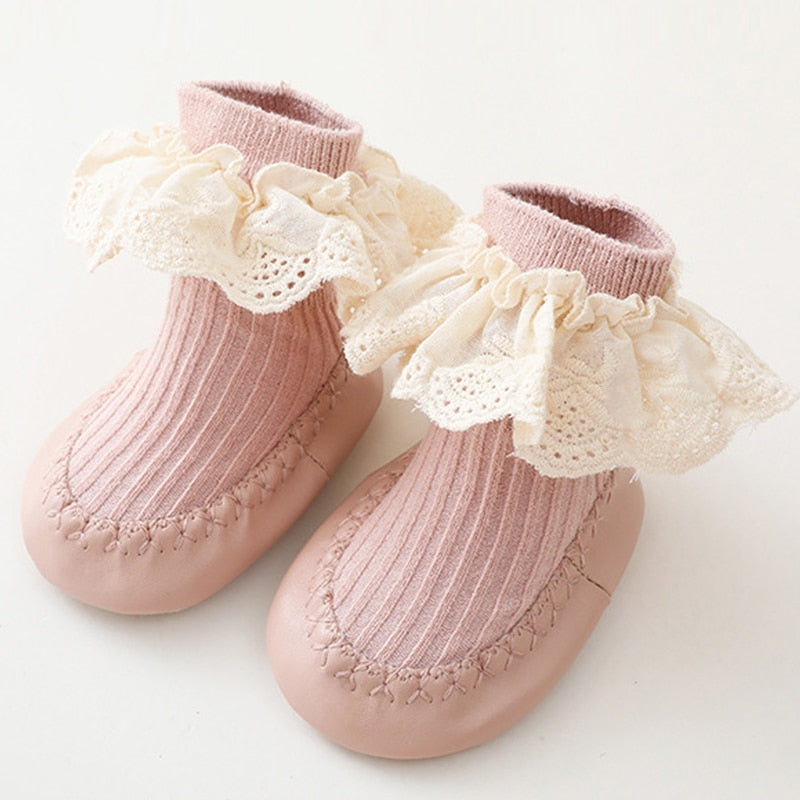 Autumn Winter Baby Girls Socks Newborn Baby Bowknot Socks Infant Baby Socks Anti Slip Soft Cotton Floor Sock Shoes
