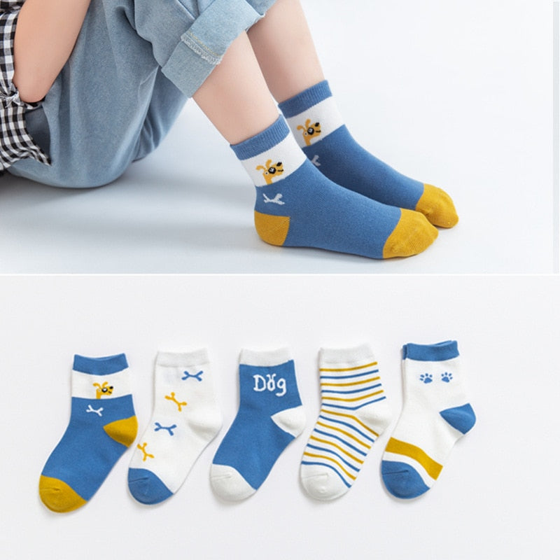 2022 5Pair/lot Children Cotton Boys Girls Socks Cute Cartoon Pattern Kids socks For Baby Boy Girl Sport Style Suitable for 1-12Y