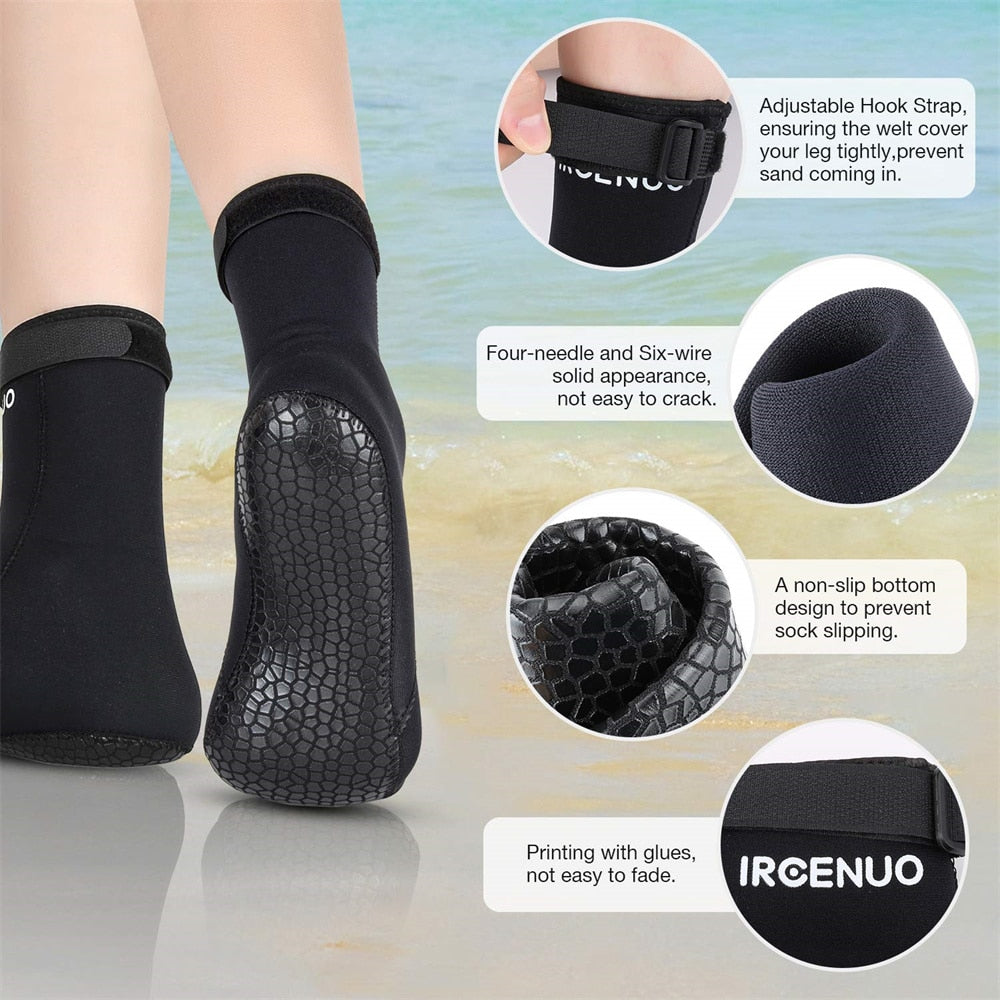 3MM Neoprene Socks Diving Socks Non-Slip Waterproof Adjustable Scuba Snorkeling Socks for Beach Swimming Boarding Water Sports
