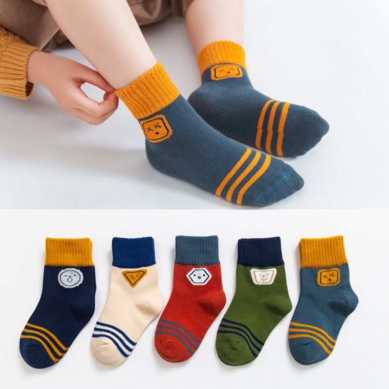 2022 5Pair/lot Children Cotton Boys Girls Socks Cute Cartoon Pattern Kids socks For Baby Boy Girl Sport Style Suitable for 1-12Y