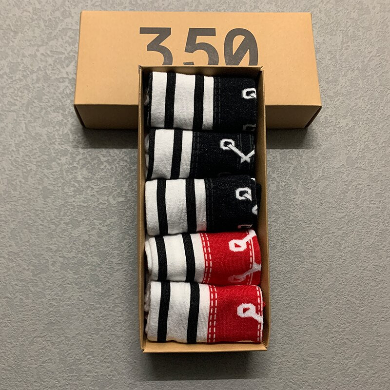 5 Pairs/Box Funny Shoe Print Short Slippers Socks Cotton Harajuku Pack Soft Ankle Fashion Kawaii Gifts for Men and Women Socks