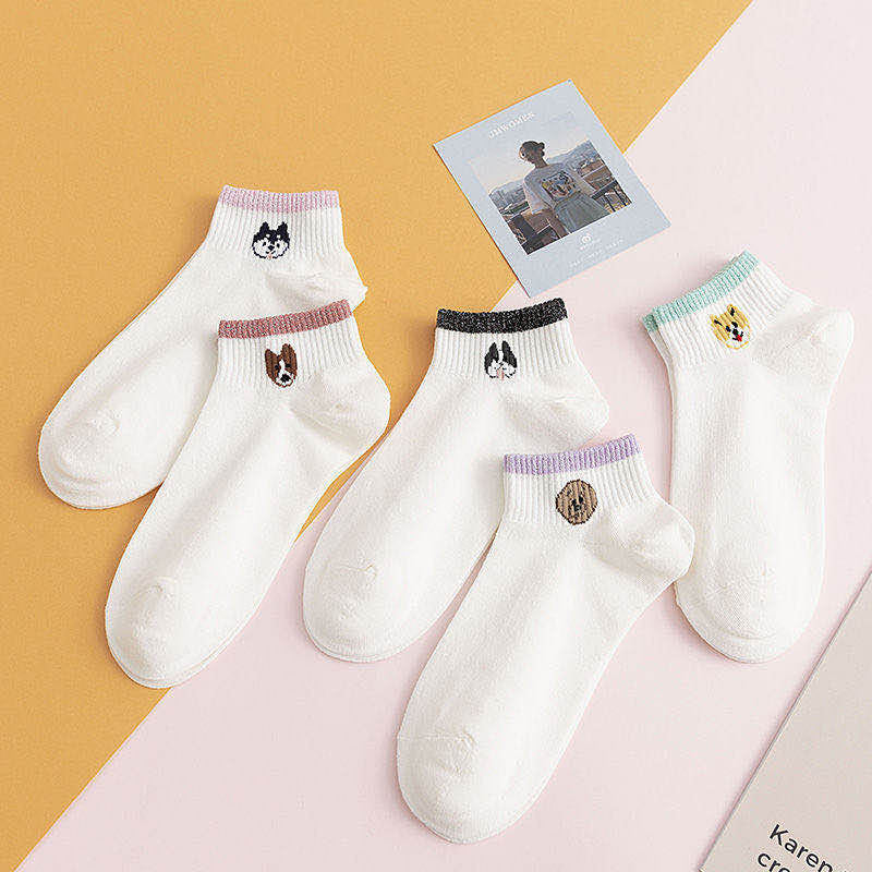 5 Pairs/lot Funny Cute Girl Ankle Socks New Mixed Colors Fashion Women Underwear Summer Sport Breathable Cotton Kawaii Lingerie