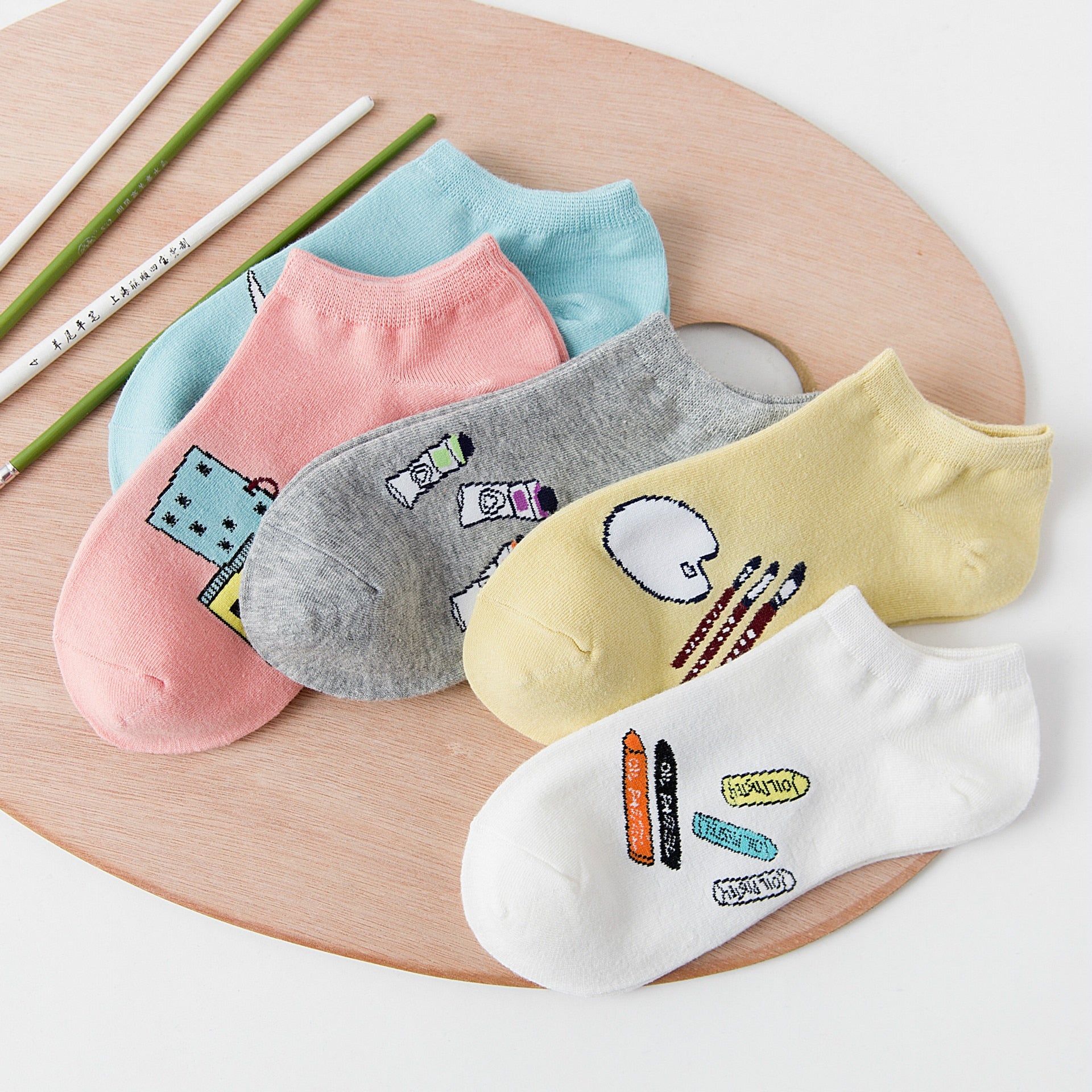 5 Pairs Cartoon Cotton Women's Short Socks Cute Cat Fruit Bear Low Ankle Socks Summer Fashion Casual Funny Striped Print Socks