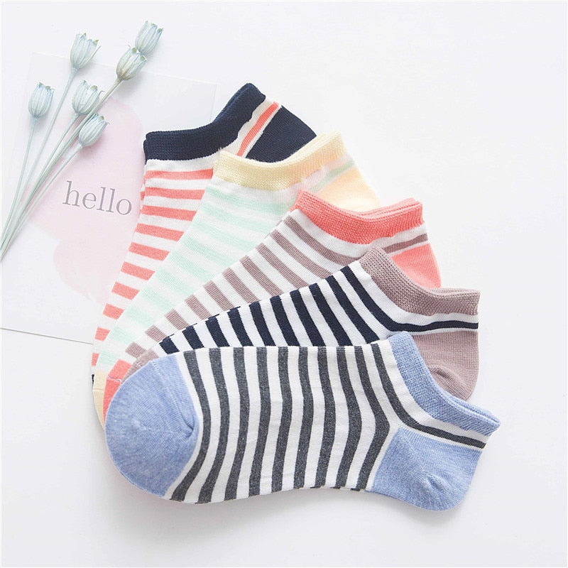 5 Pairs Cartoon Cotton Women's Short Socks Cute Cat Fruit Bear Low Ankle Socks Summer Fashion Casual Funny Striped Print Socks