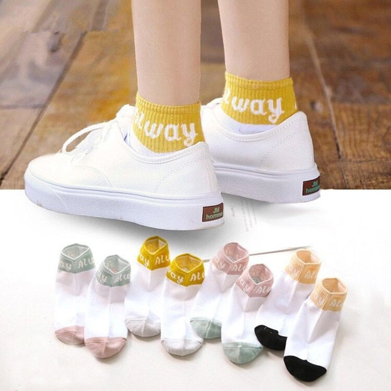 5 Pairs/lot Funny Cute Girl Ankle Socks New Mixed Colors Fashion Women Underwear Summer Sport Breathable Cotton Kawaii Lingerie