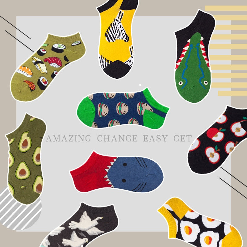 Springtime Fashion Colorful Cotton Mens Socks Harajuku Stripe Art oil painting Animal Print Funny Happy Ankle Socks