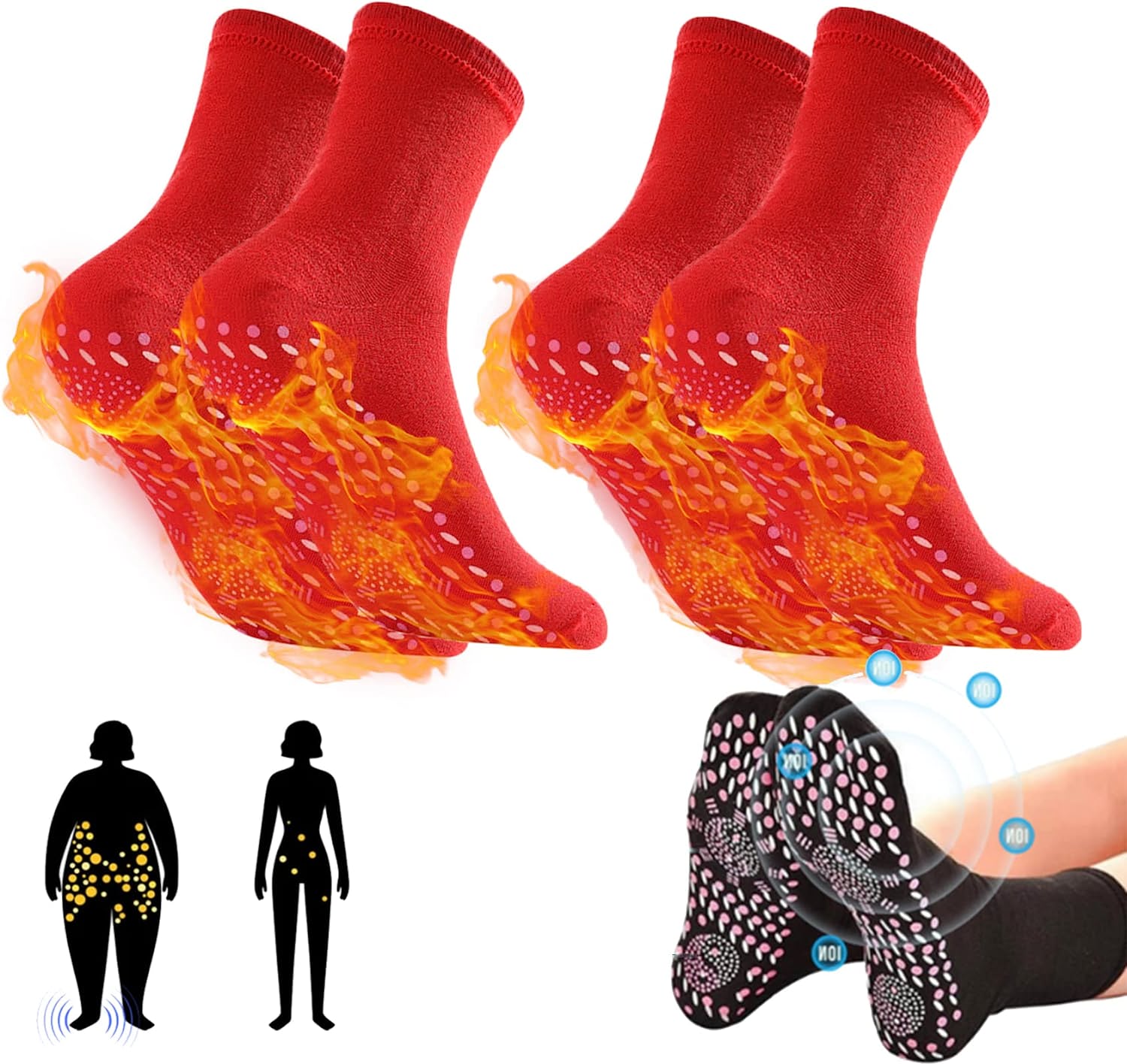 2 Pair Tourmaline Slimming Health Sock Self Heating SocksMagnetic Self-Heating SocksFoot Massage Thermotherapeutic Sock New
