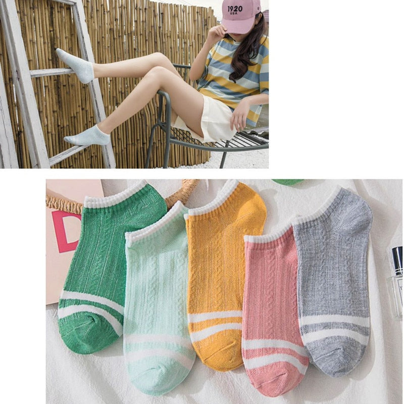 5 Pairs/lot Funny Cute Girl Ankle Socks New Mixed Colors Fashion Women Underwear Summer Sport Breathable Cotton Kawaii Lingerie