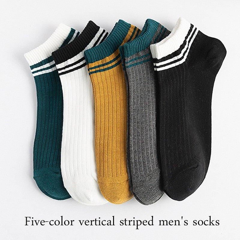 5Pairs Sports Breathable5Pairs Low-Cut Boat Socks Men's Spring Summer Cotton Striped Sports Korean Preppy Style Men socks